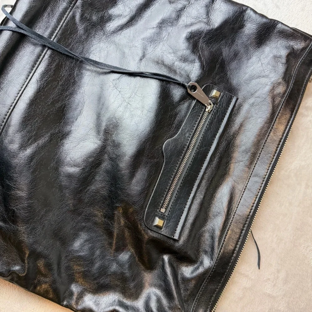 Rebecca Minkoff Regan Black Genuine Leather Tote Shoulder Bag Top Zip strap - Picture 8 of 10